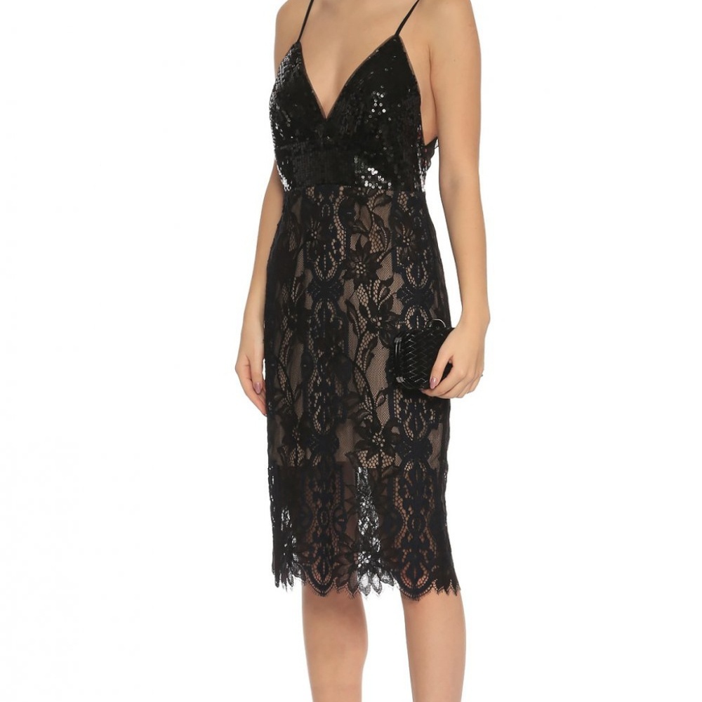 BCBGMaxAzria Black Lace & Sequin Midi Dress - Picture 4 of 8